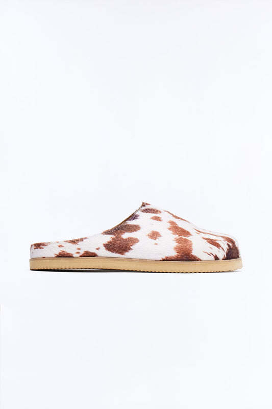 Faux Pony Hair Cow Print Slip On Mule - Multi Color