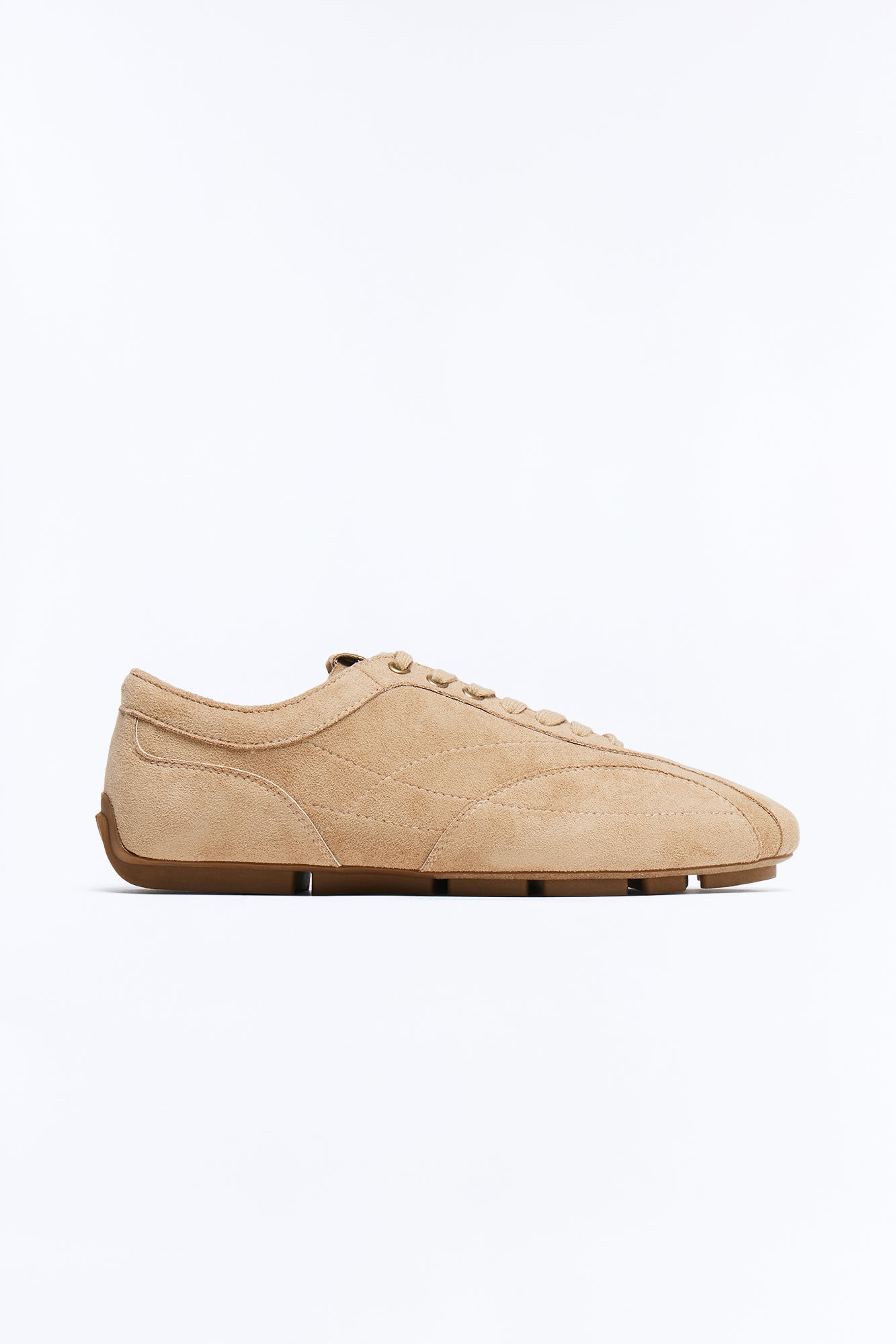 Retro Faux Suede Slim Lace Up Sneaker - Taupe