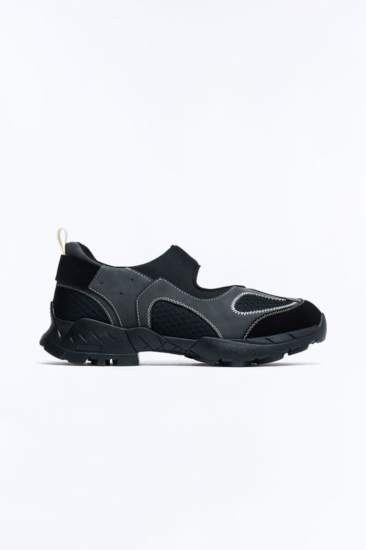 Genuine Suede Overlay Tech Utility Slip On Sneaker - Black