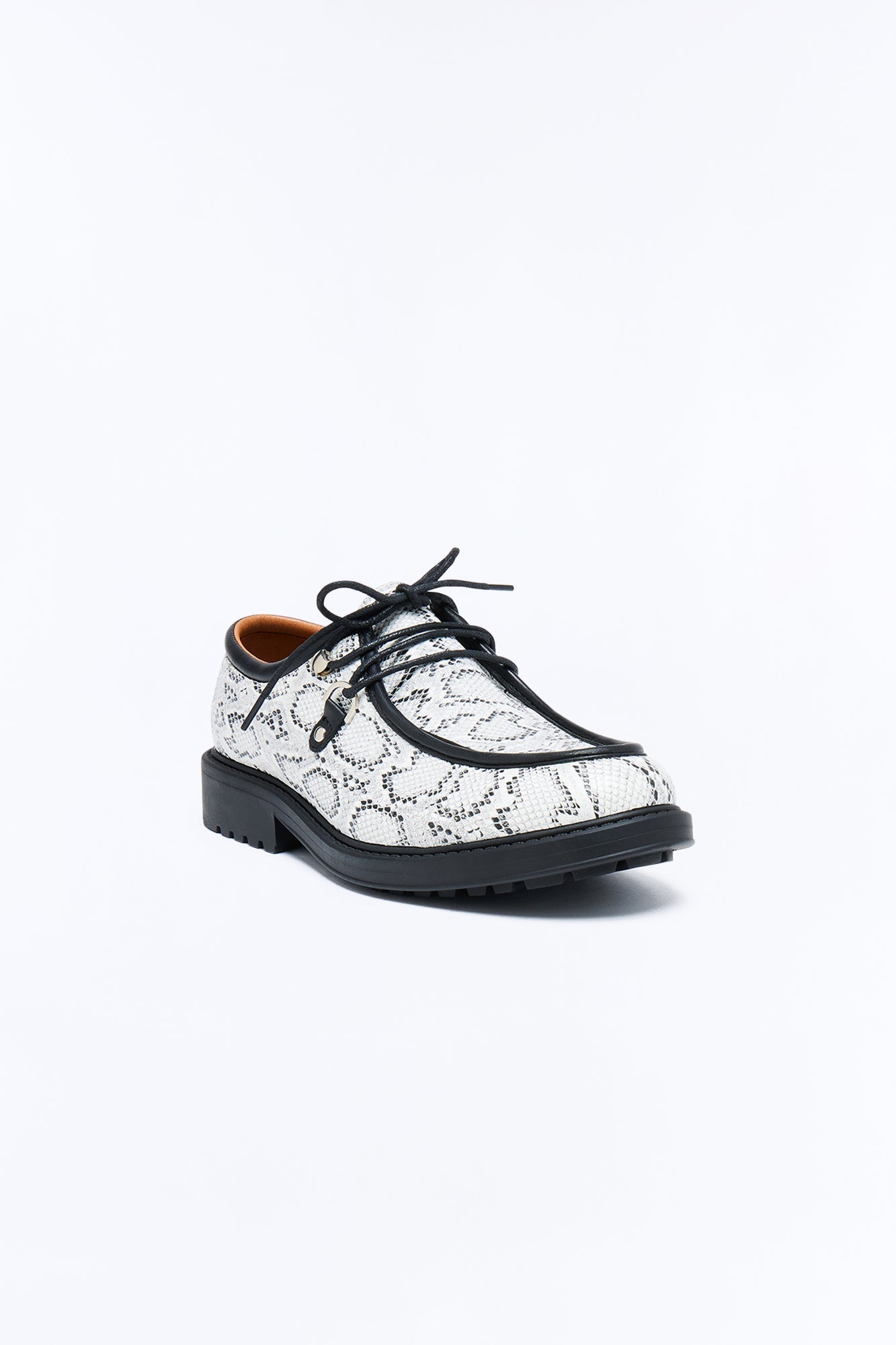 Snake Print Lug Sole Lace Up Shoe - White/combo
