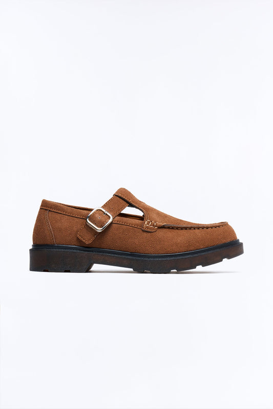 Faux Suede Chunky Buckle Loafer - Brown