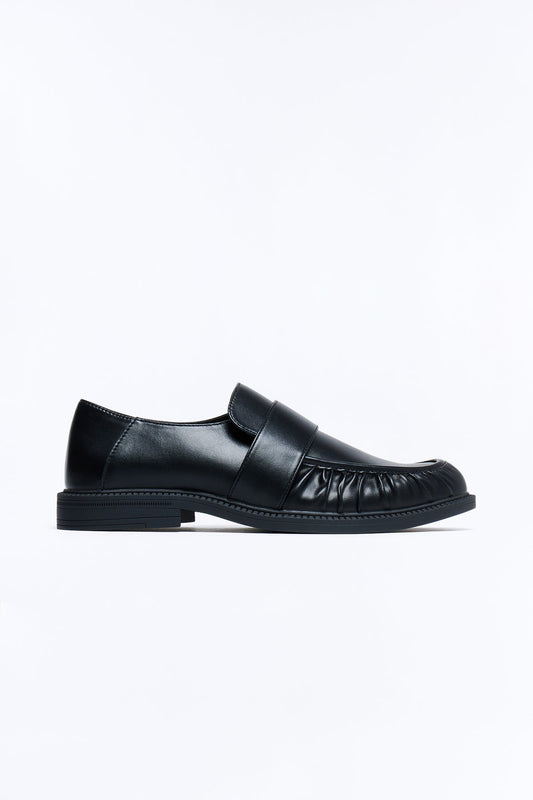 Ruched Toe Faux Leather Slip On Loafer - Black