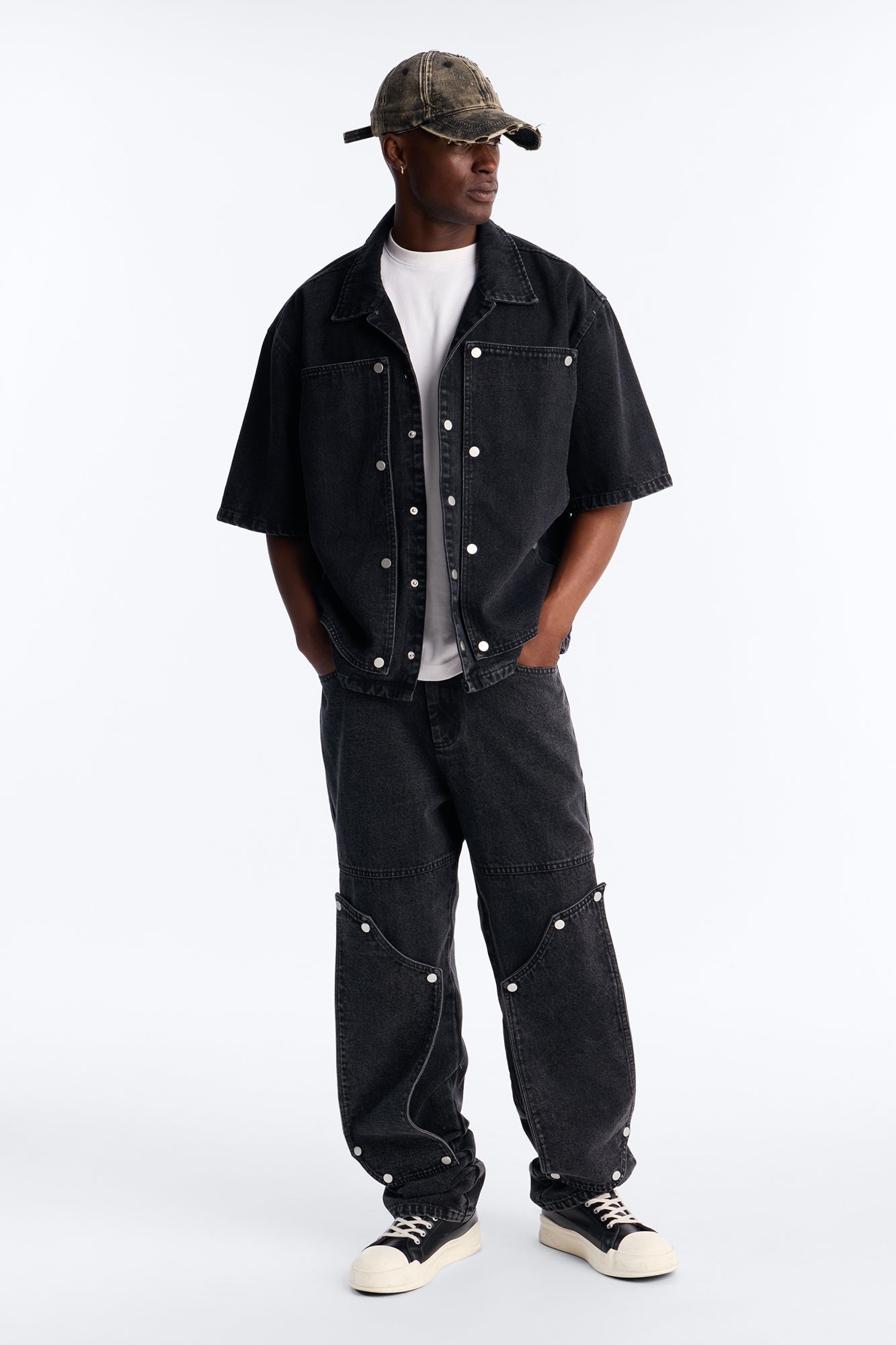 Straight Utility Snap Panel Jean - Black Wash