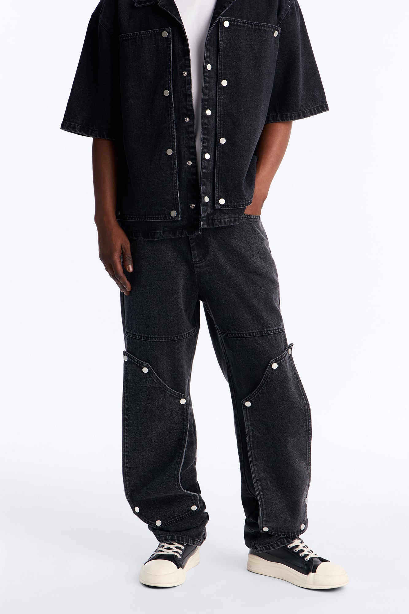 Straight Utility Snap Panel Jean - Black Wash