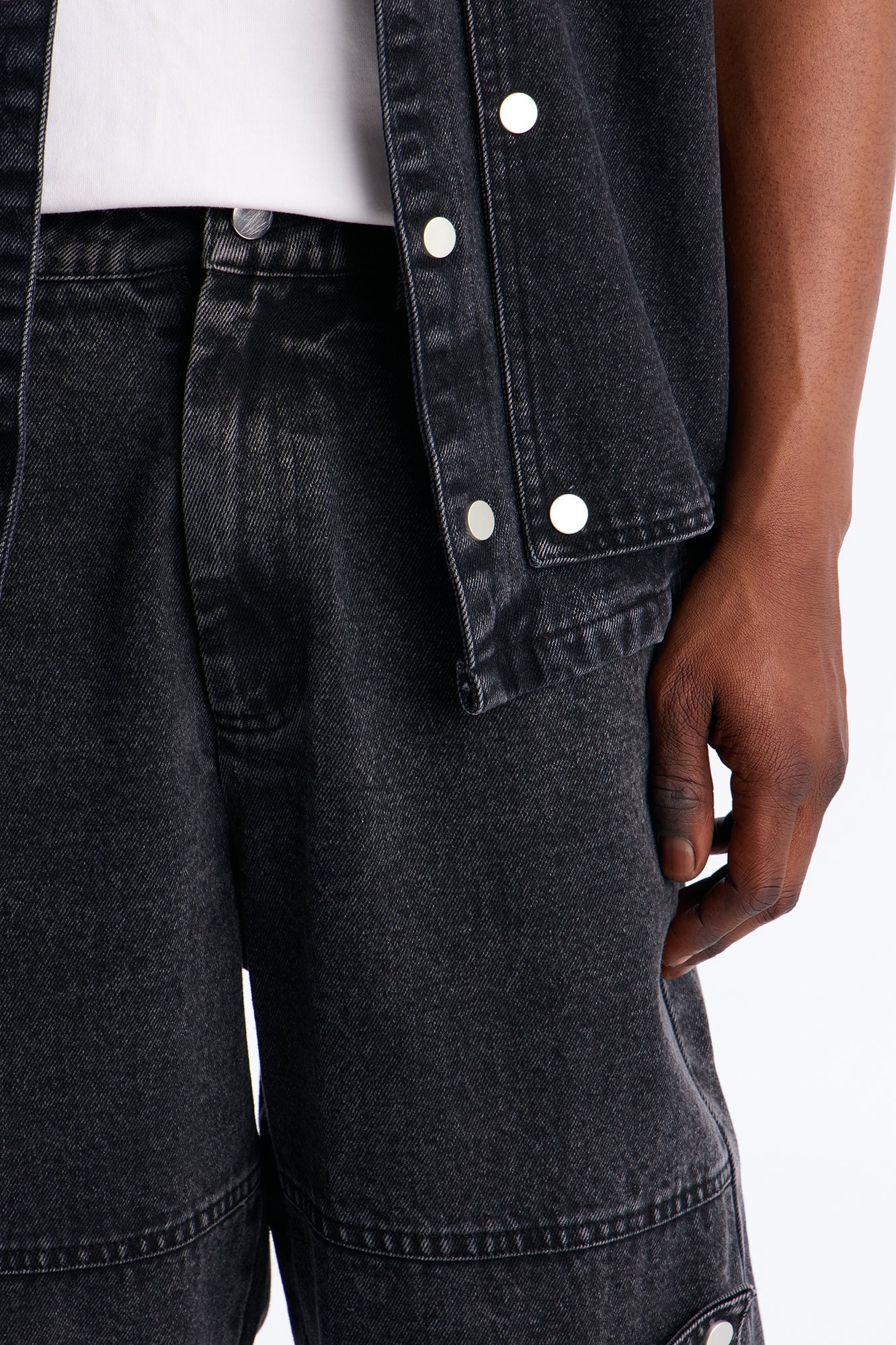 Straight Utility Snap Panel Jean - Black Wash