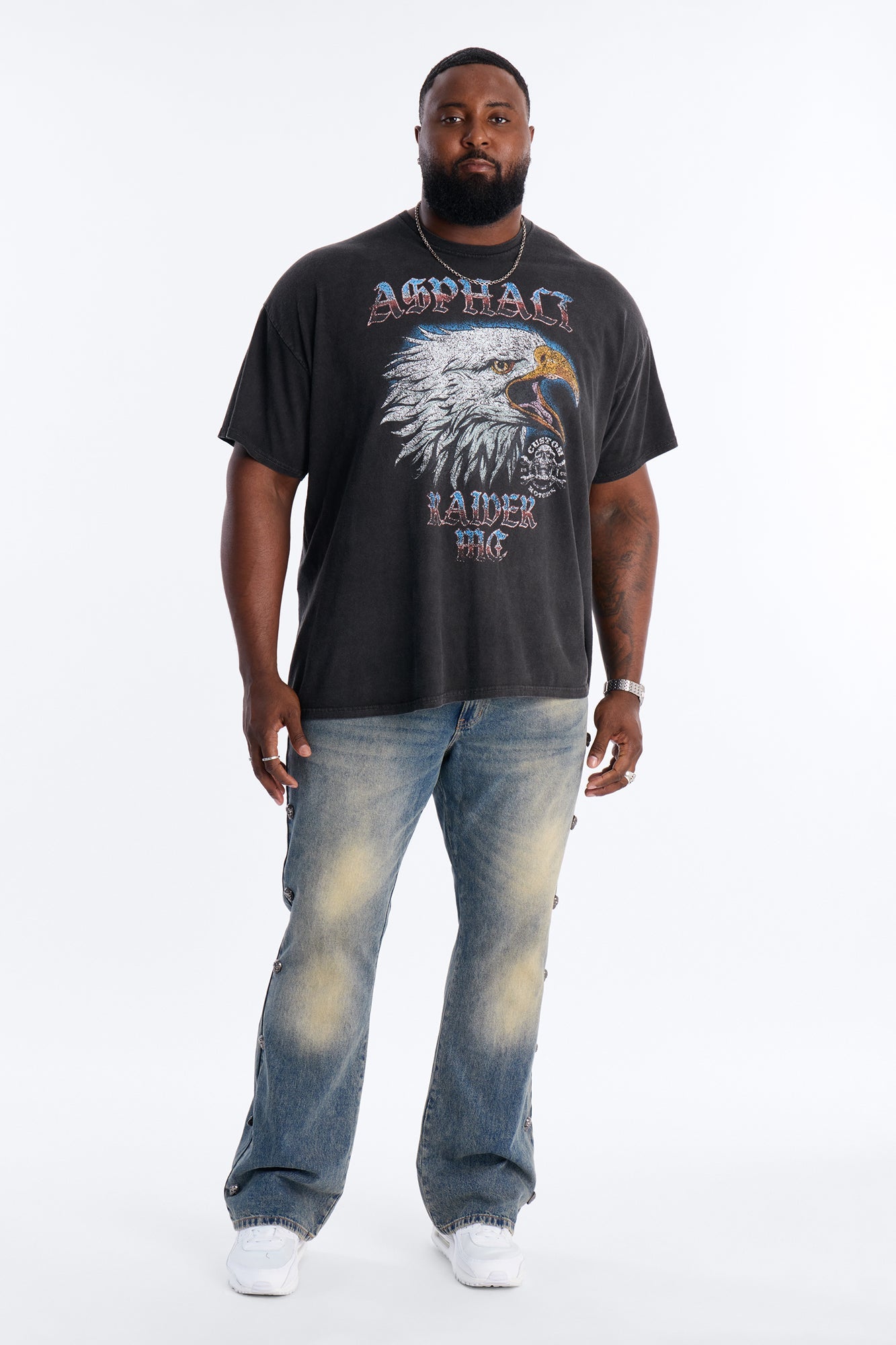 Stacked Slim Flare Chrome Skull Jean - Vintage Wash