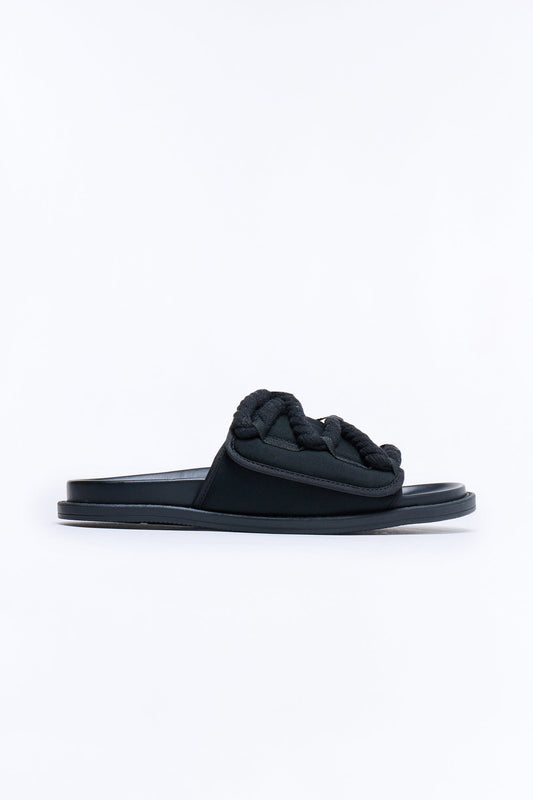 Roped Detail Slip On Slide - Black