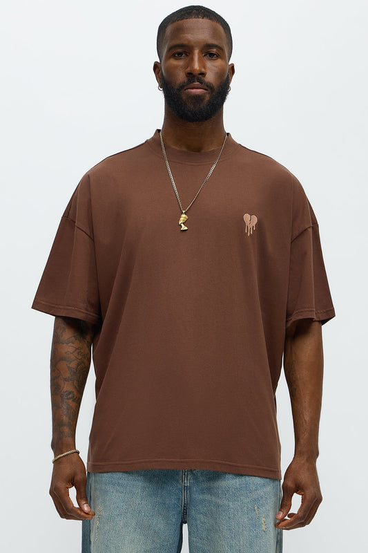 Oversized Mini Embroidery Heavy Weight Boxy tee - Dark Brown