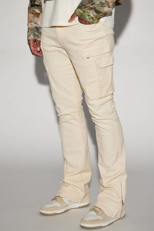 On A Good One Stacked Skinny Flare Jeans - Cream