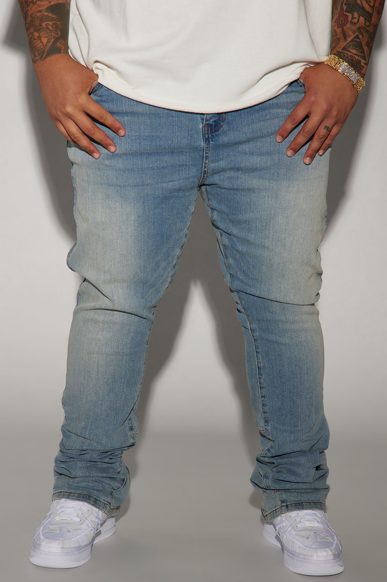 Drop Top Back Zip Stacked Skinny Jeans - Vintage Wash