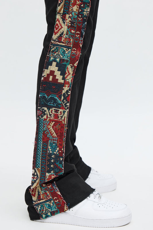 Stacked Slim Flare Hit The Side With Tapestry Jeans - Black