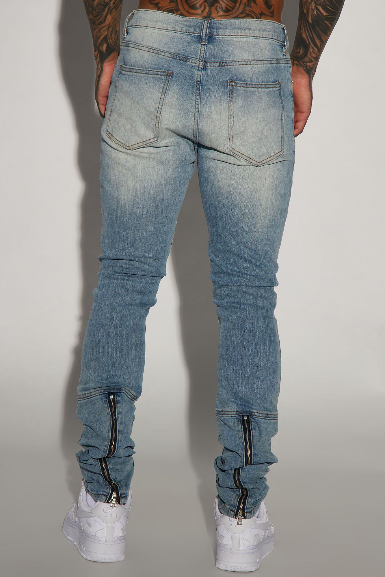 Drop Top Back Zip Stacked Skinny Jeans - Vintage Wash