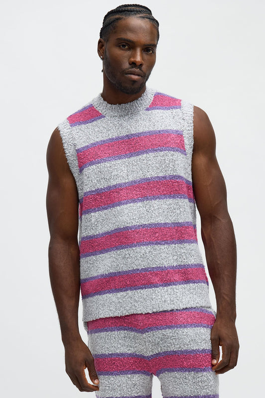 Meadows Striped Sweater Vest - White/Pink