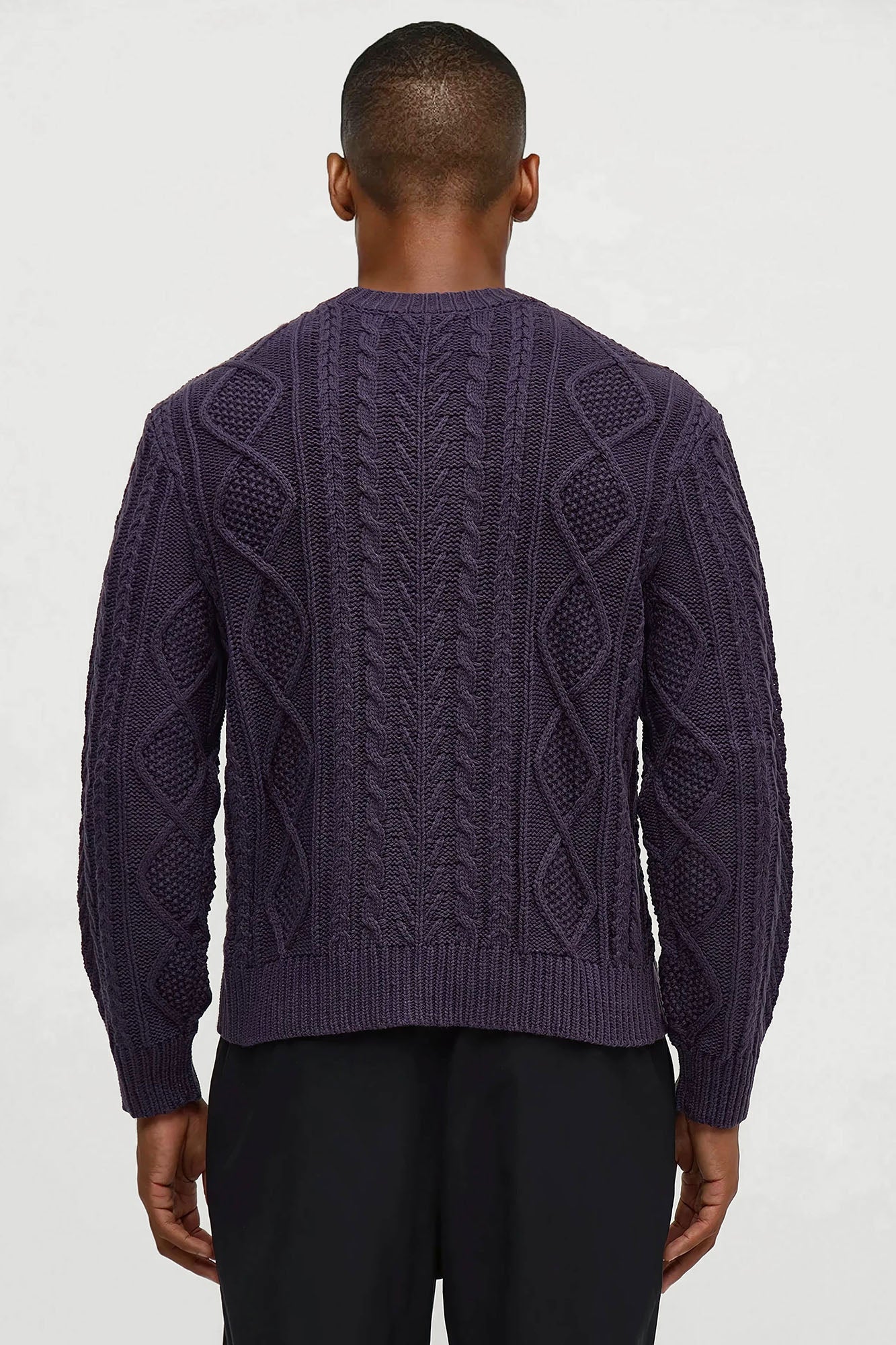 Cropped Fella's Night Cable Knit Crewneck Sweater - Purple