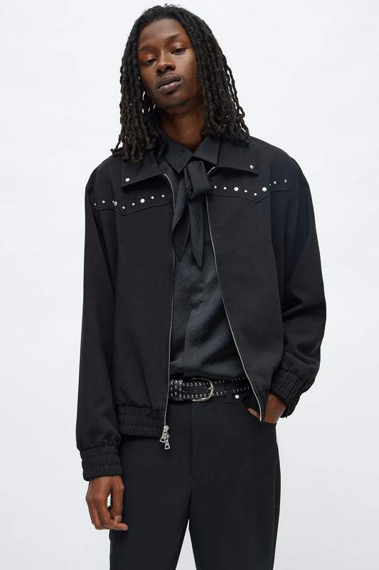 Relaxed Studded New Age Rebel Bomber Jacket - Black