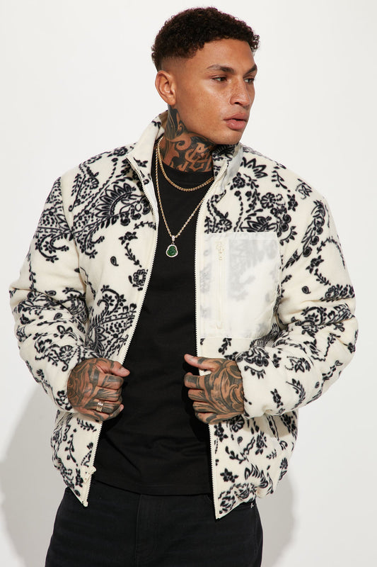 Going Up Paisley Printed Fleece Jacket - Cream/combo