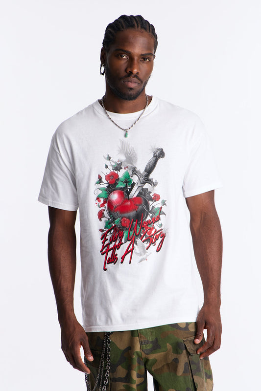Pierced Heart Short Sleeve Tee - White