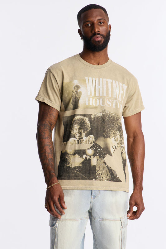 Whitney Houston Vintage Washed Short Sleeve Tee - Taupe