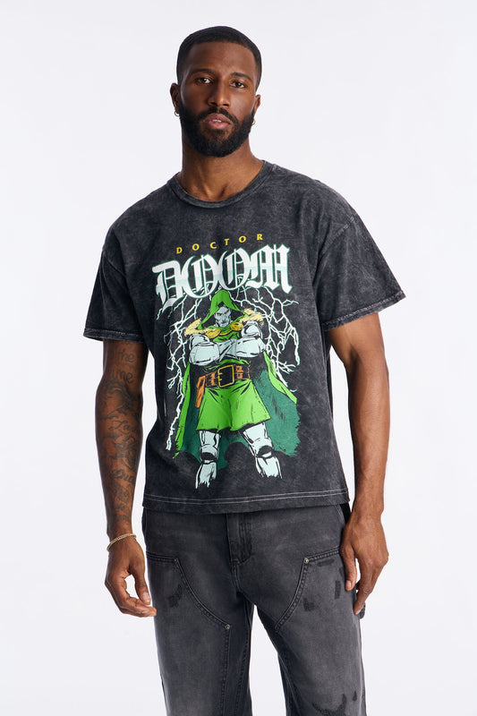 Marvel Doctor Doom Vintage Oversized Short Sleeve Tee - Black Wash