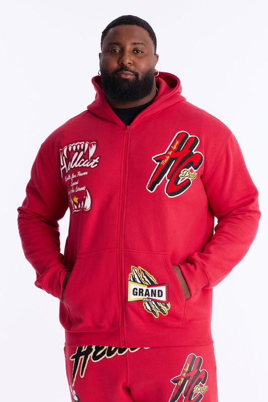 Dodge Hellcat Wild Race Zip Up Hoodie - Red