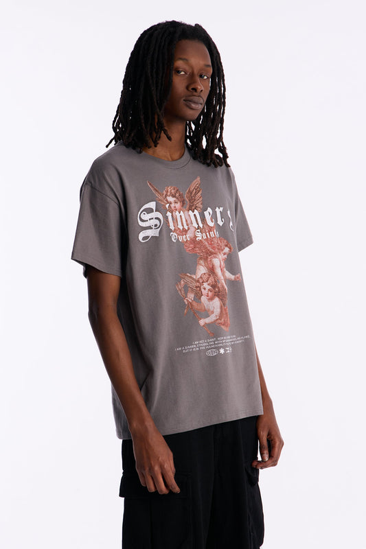 Saints Over Sinners Angels Oversized Short Sleeve Tee - Charcoal