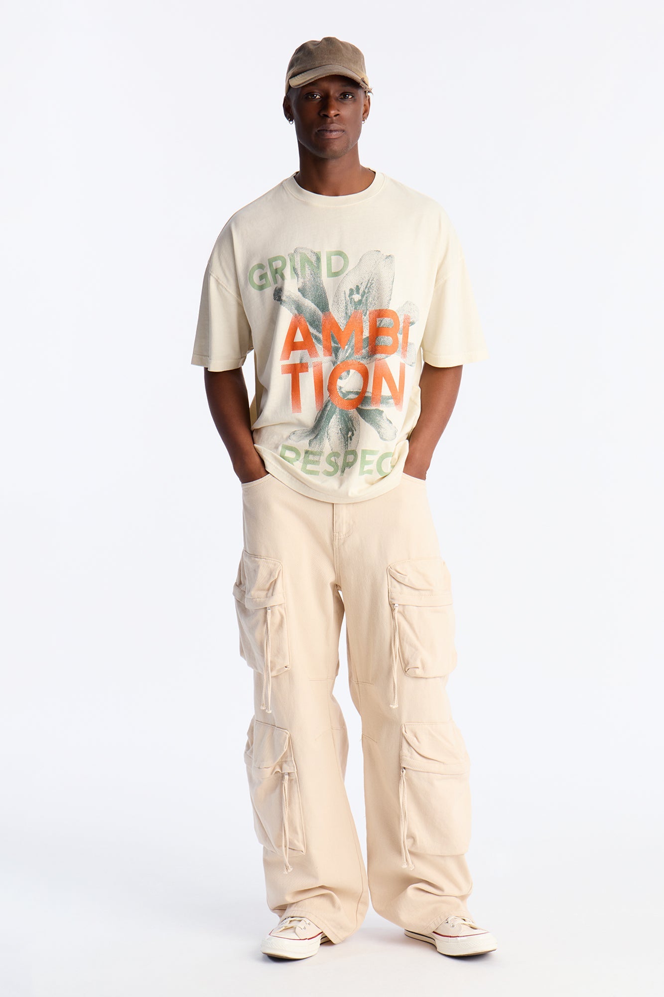 Grind To Respect Oversized Short Sleeve Tee - Cream