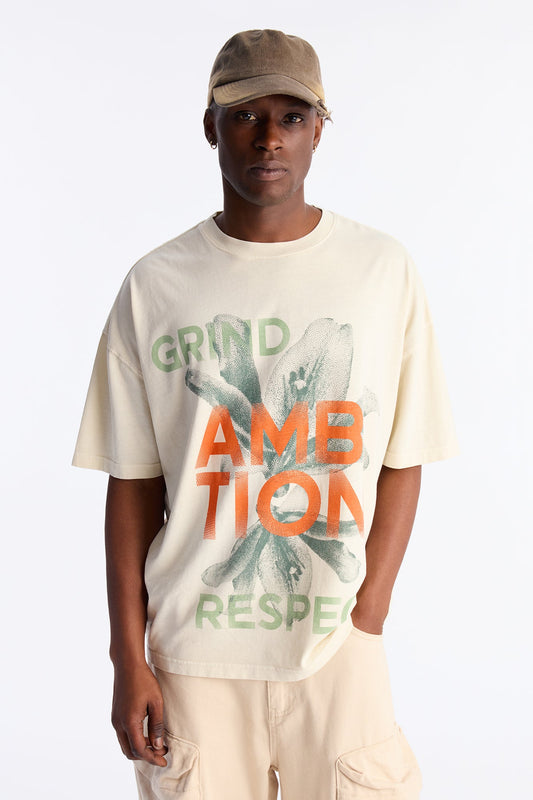 Grind To Respect Oversized Short Sleeve Tee - Cream