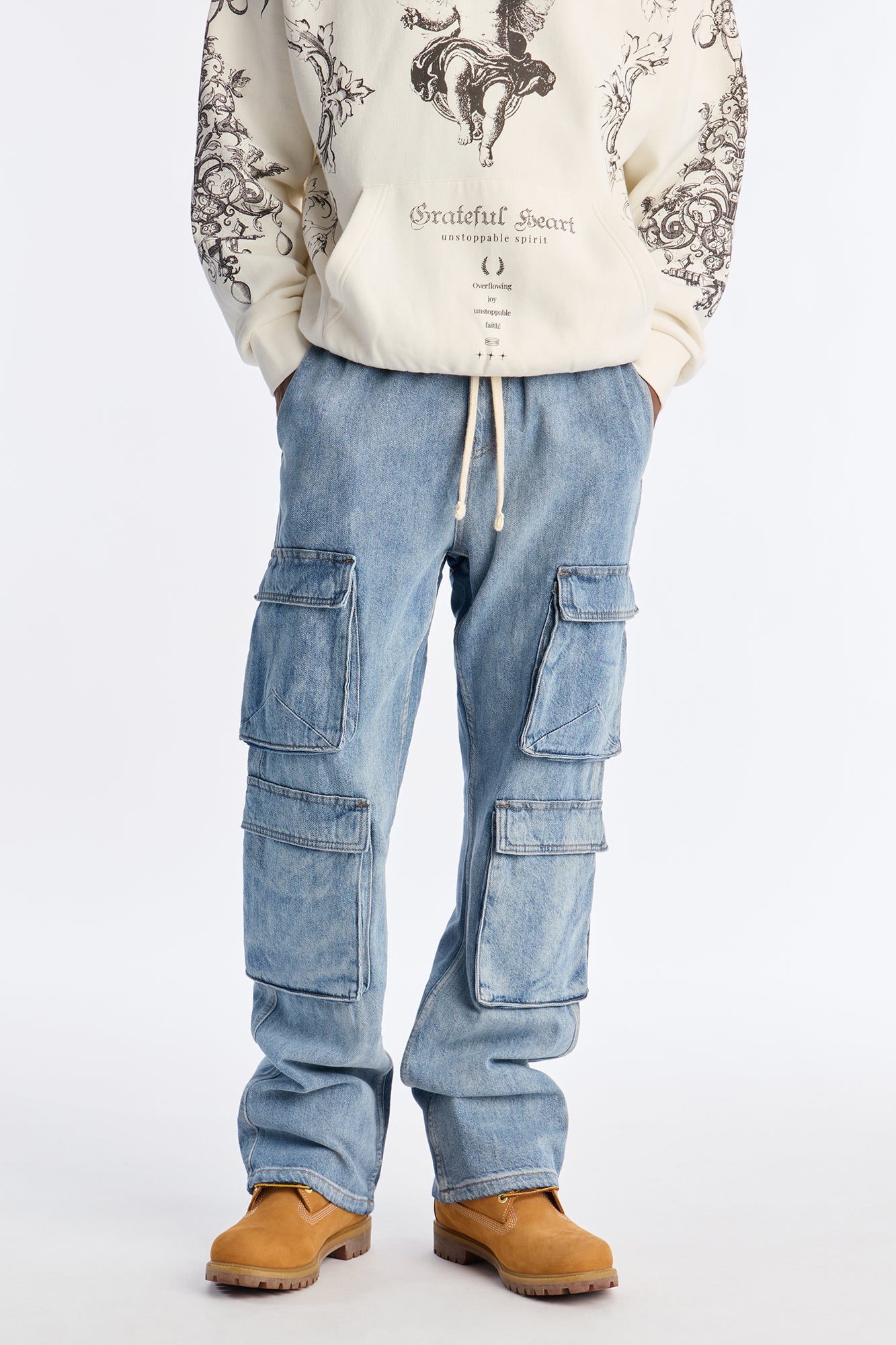 Stacked Slim Flare Get Up Cargo E-Waist Jean - Medium Blue Wash