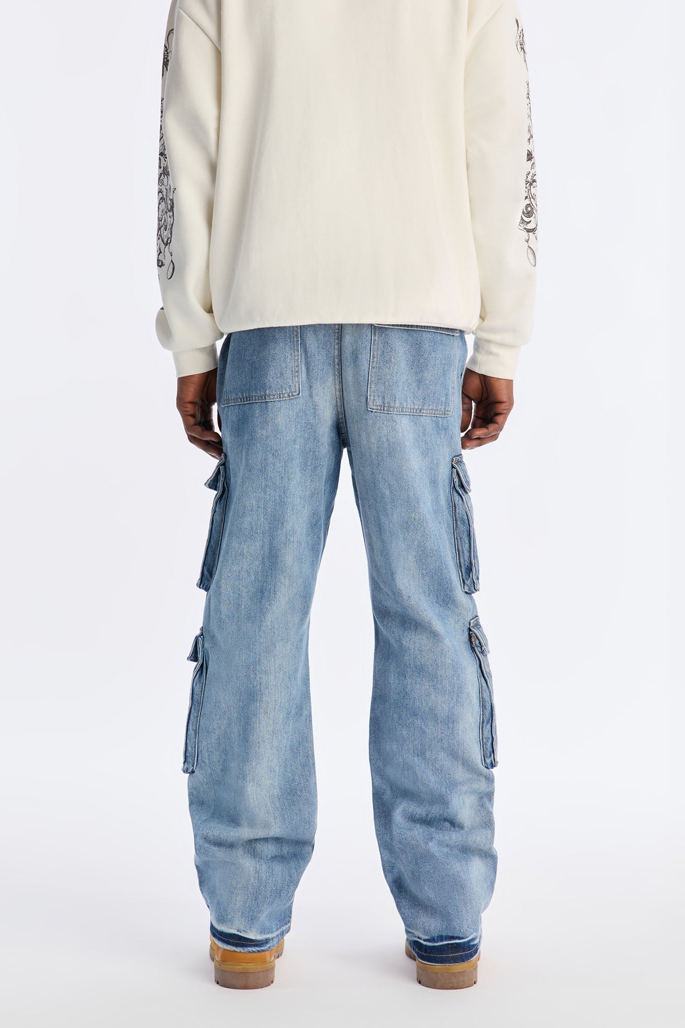 Stacked Slim Flare Get Up Cargo E-Waist Jean - Medium Blue Wash