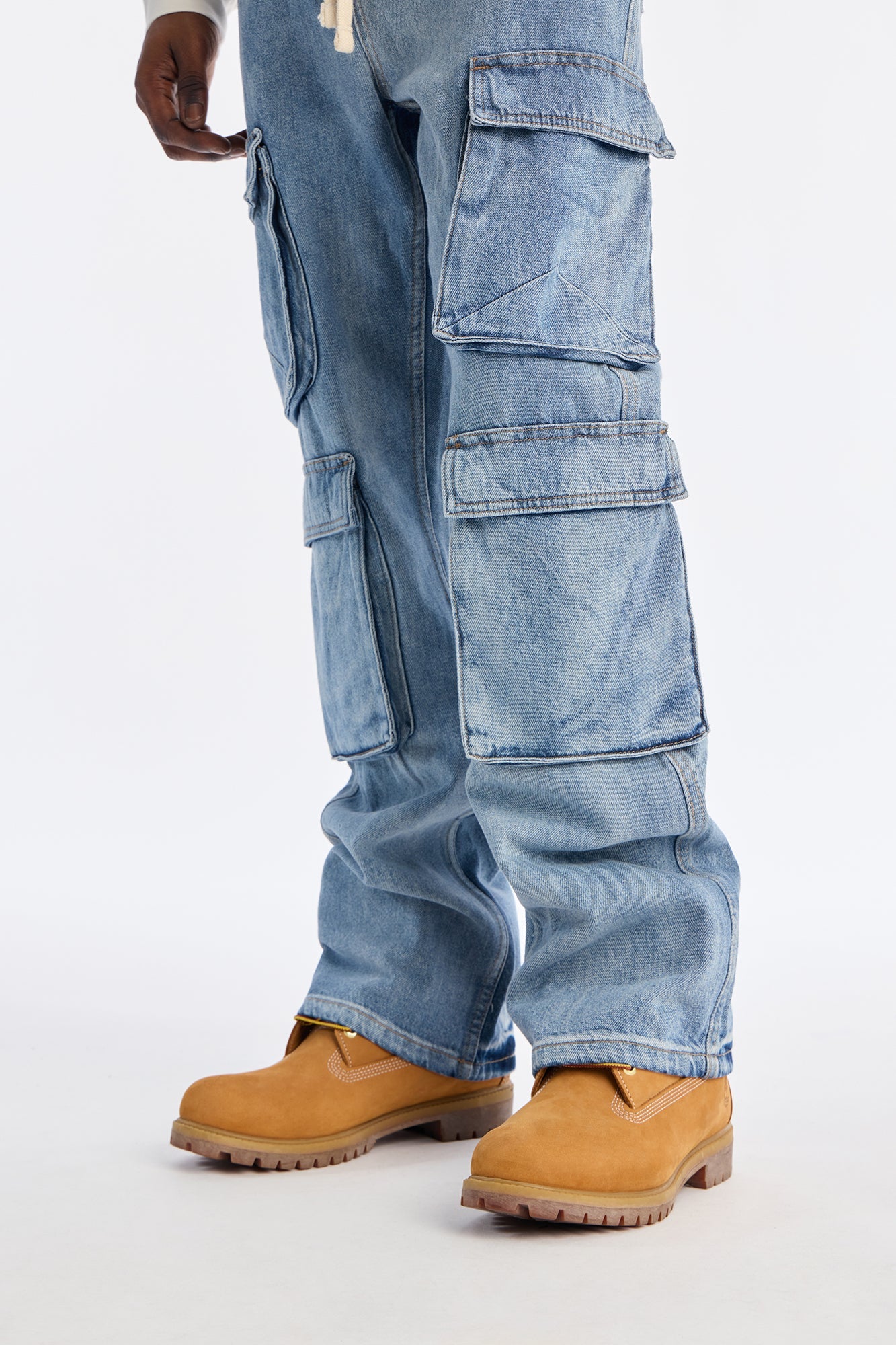 Stacked Slim Flare Get Up Cargo E-Waist Jean - Medium Blue Wash