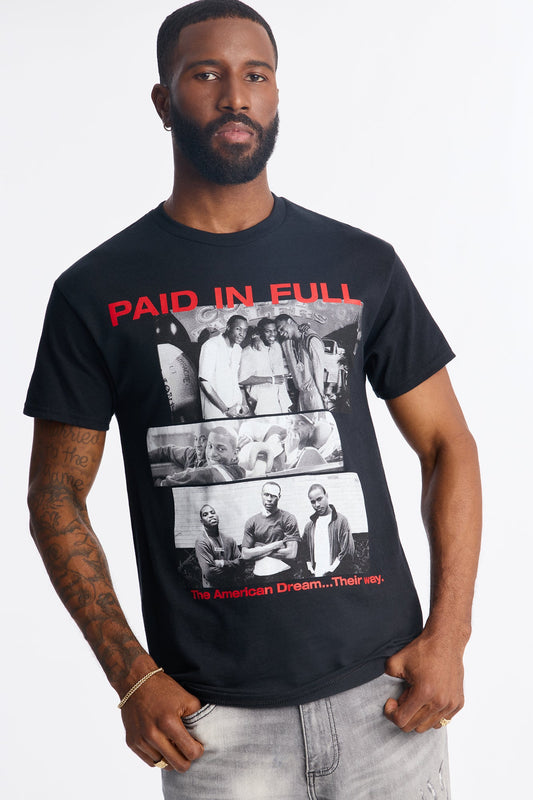 Paid In Full Short Paneled Sleeve Tee - Black
