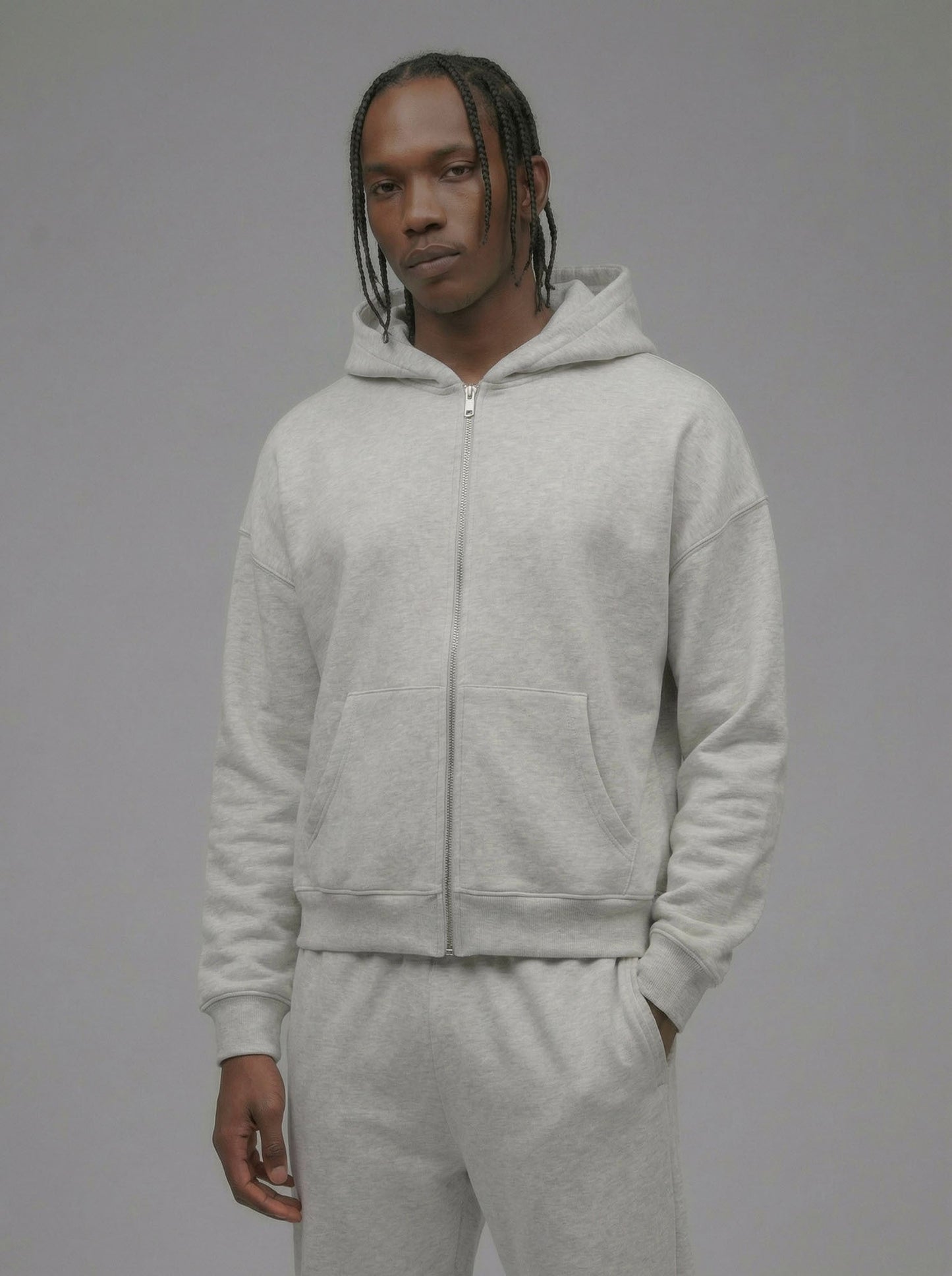 410 Oversized Cropped Zip Hoodie - Heather Grey
