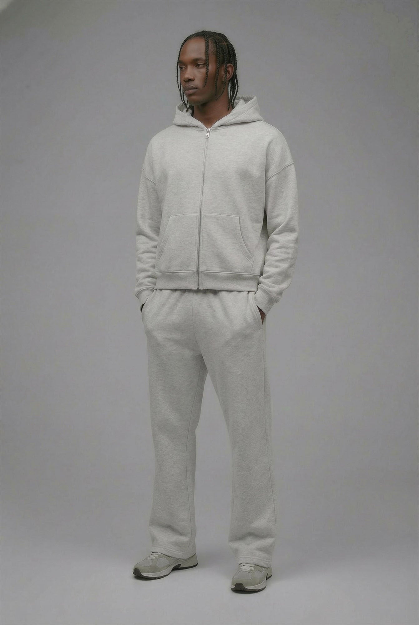 410 Oversized Cropped Zip Hoodie - Heather Grey